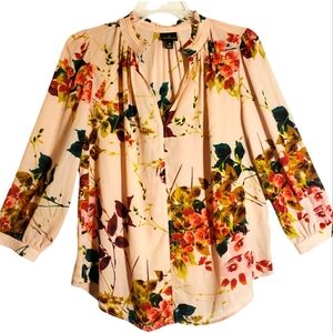 Worthington women's med floral long sleeves pullover blouse. 5013